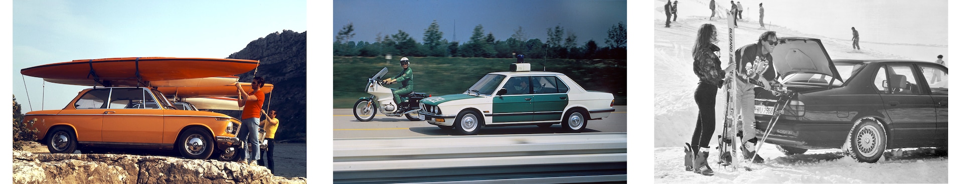 BMW 2002 (1966), BMW 5 Series police car (1981), BMW 7 Series (1986)