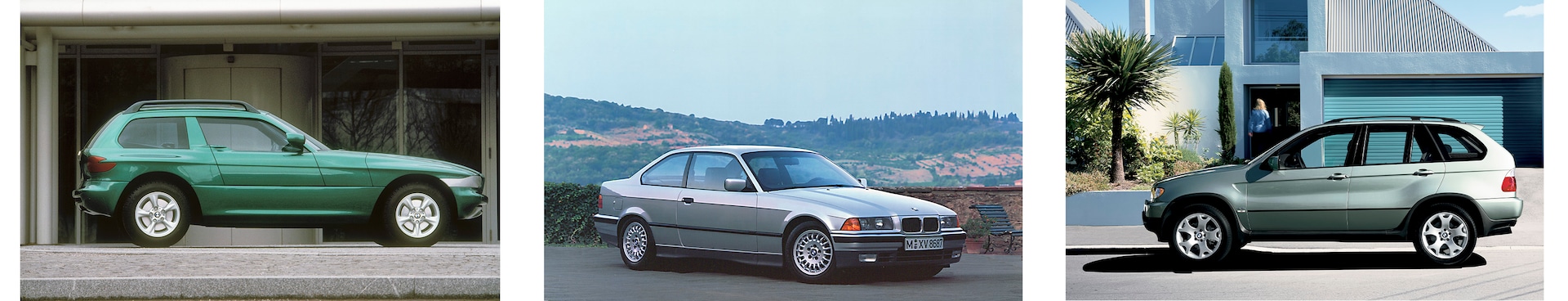 BMW Z1 Coupé Prototype (1988), BMW 3 Series Coupé (1992), BMW X5 (2001)