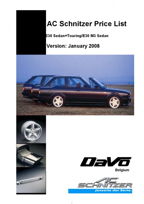Here is the E30 Ac Schnitzer parts list that contains part numbers of the 